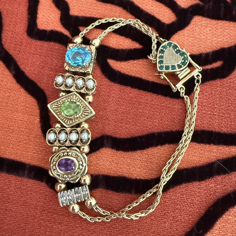 14K & 10K Gold Gemstone Slider Charm Bracelet - 24g+